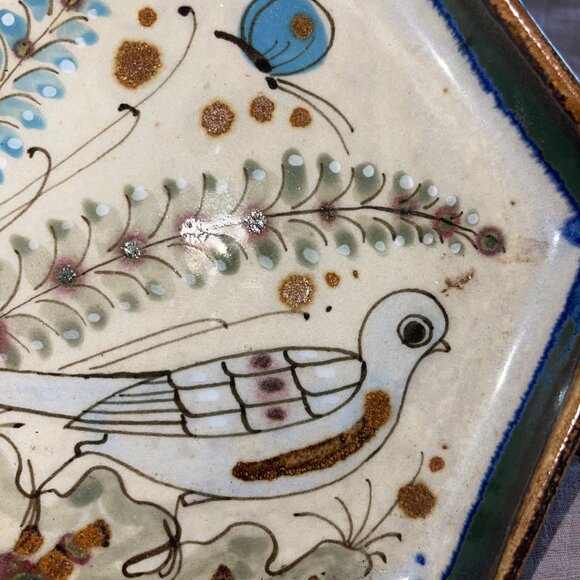 Ken Edwards Vintage Dish Plate Bowl Tonala Pottery Bird Butterfly Drip Glaze - Picture 4 of 7